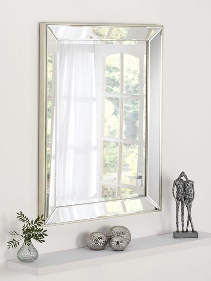 Yearn Contemporary Bevelled Glass Rectangular Wall Mirror, Champagne, Champagne