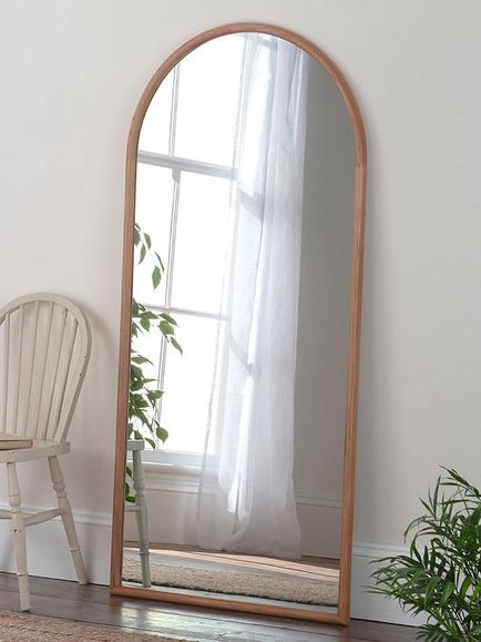 Yearn Kimpton Solid Oak Wood Arched Frame Full-Length Wall/Leaner Mirror, 180 x 80cm, Natural, Natural