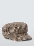 John Lewis Prince of Wales Check Wool Blend Baker Boy Cap, Brown