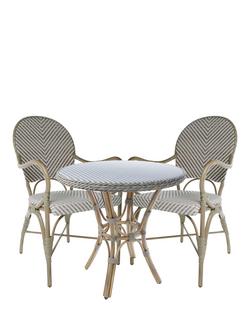 Laura Ashley Riviera 2-Seater Woven Garden Bistro Table & Chairs Set, Natural/White