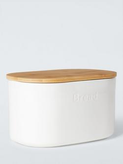 John Lewis Embossed Stoneware Bread Bin, White, White