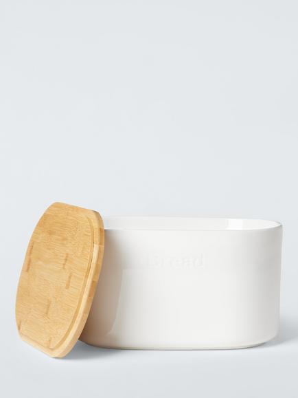 John Lewis Embossed Stoneware Bread Bin, White - view 2, White