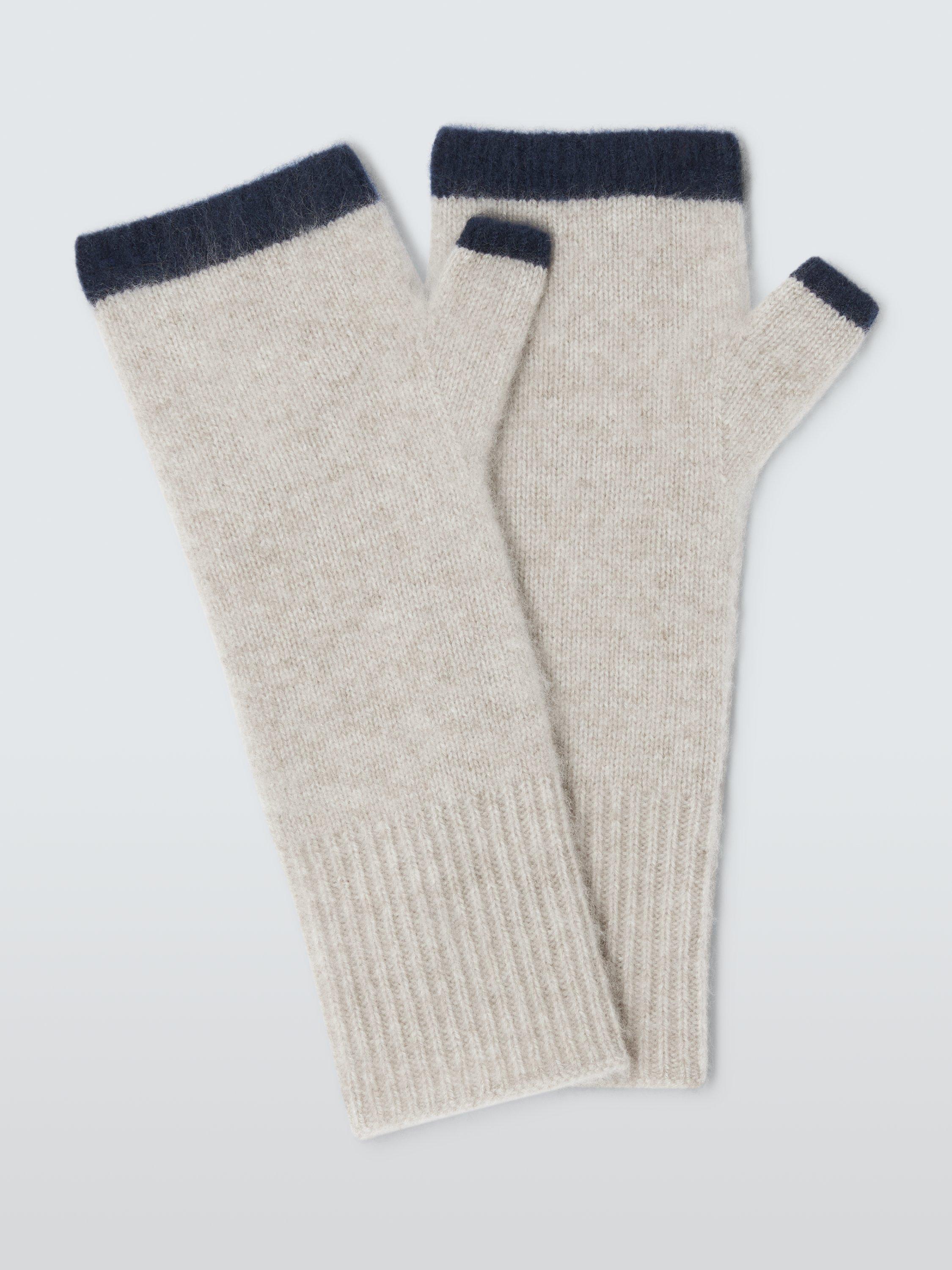 John Lewis Cashmere Brush Tip Handwarmers, Oatmeal/Navy