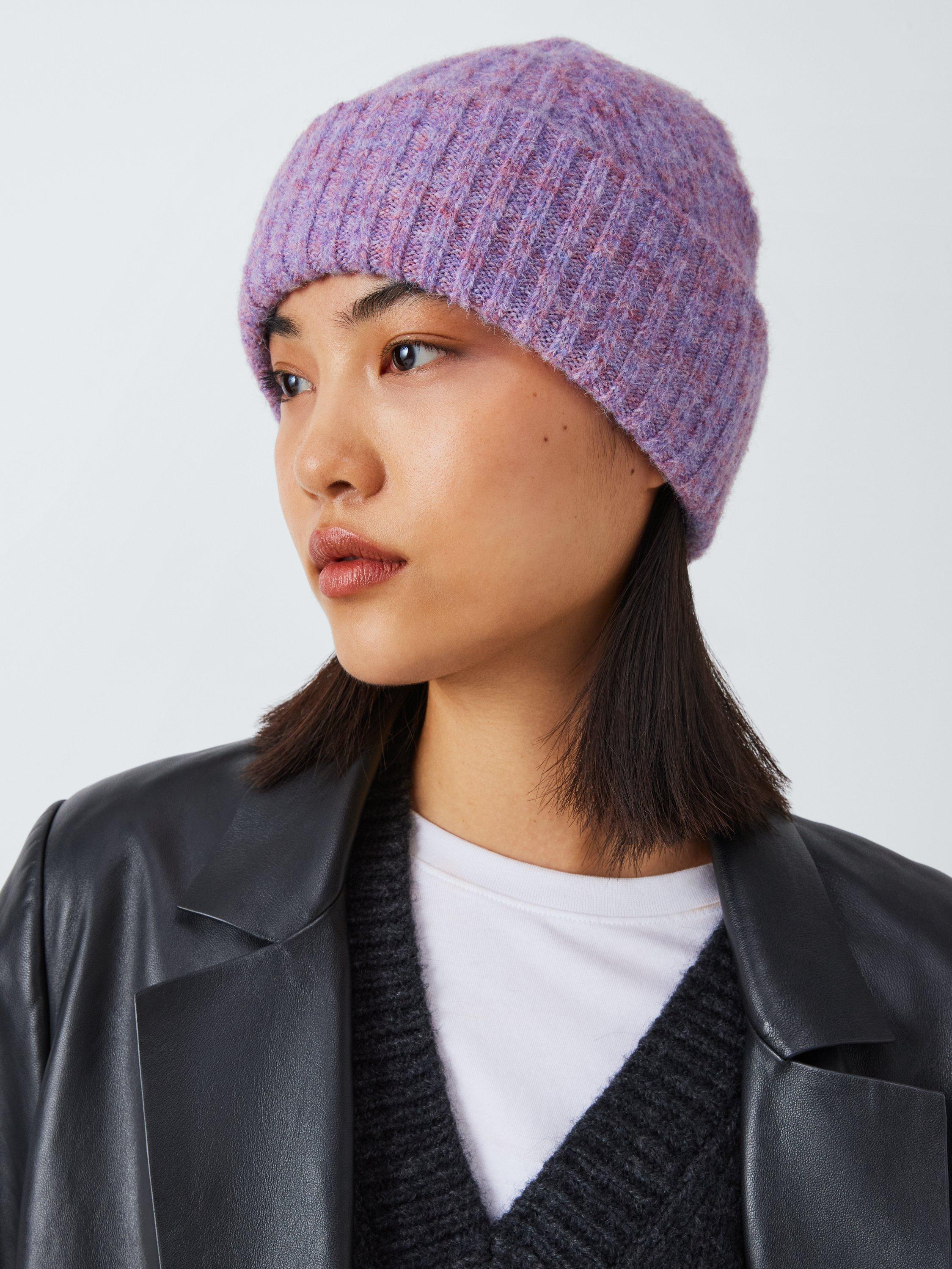 Product image 1 of 4, which shows John Lewis Fluffy Rib Knit Beanie Hat, Light Purple