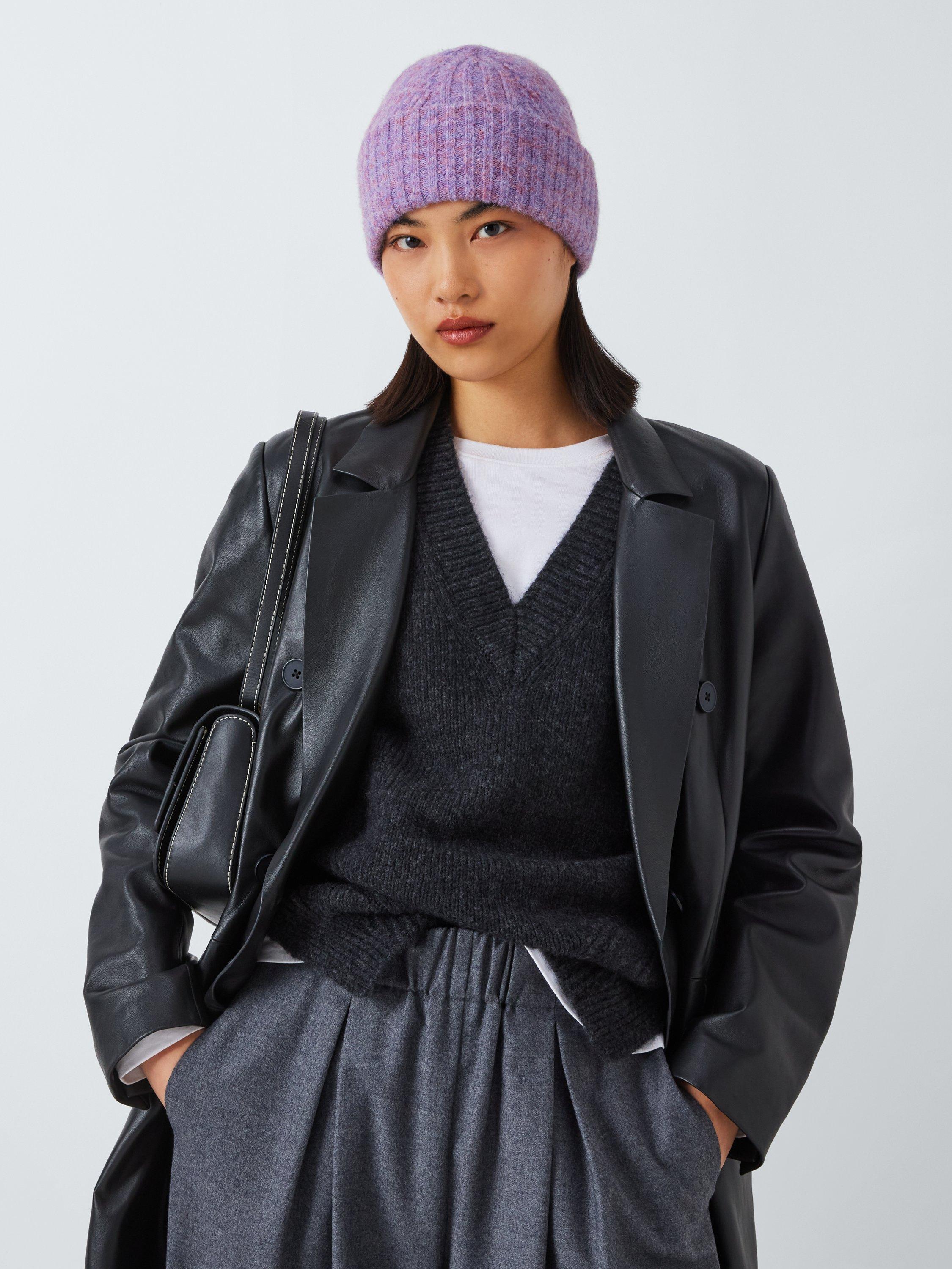 Product image 4 of 4, which shows John Lewis Fluffy Rib Knit Beanie Hat, Light Purple