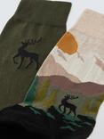 John Lewis Mountain Stag Socks, Pack of 2, Multi