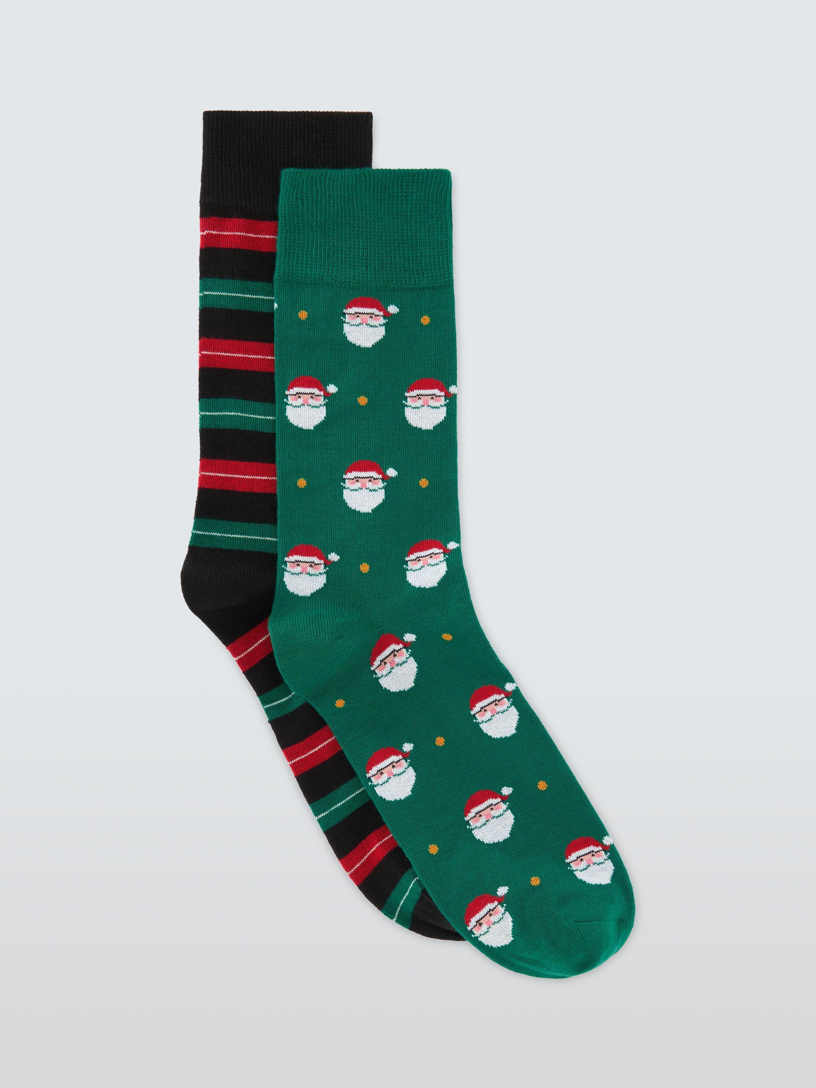 John Lewis Santa & Stripe Socks, Pack of 2, Multi