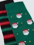 John Lewis Santa & Stripe Socks, Pack of 2, Multi