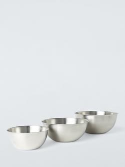 John Lewis Nesting Stainless Steel Mixing Bowls, Set of 3, Silver, Stainless Steel
