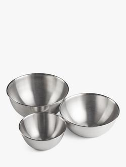 John Lewis Nesting Stainless Steel Mixing Bowls, Set of 3, Silver - view 2, Stainless Steel