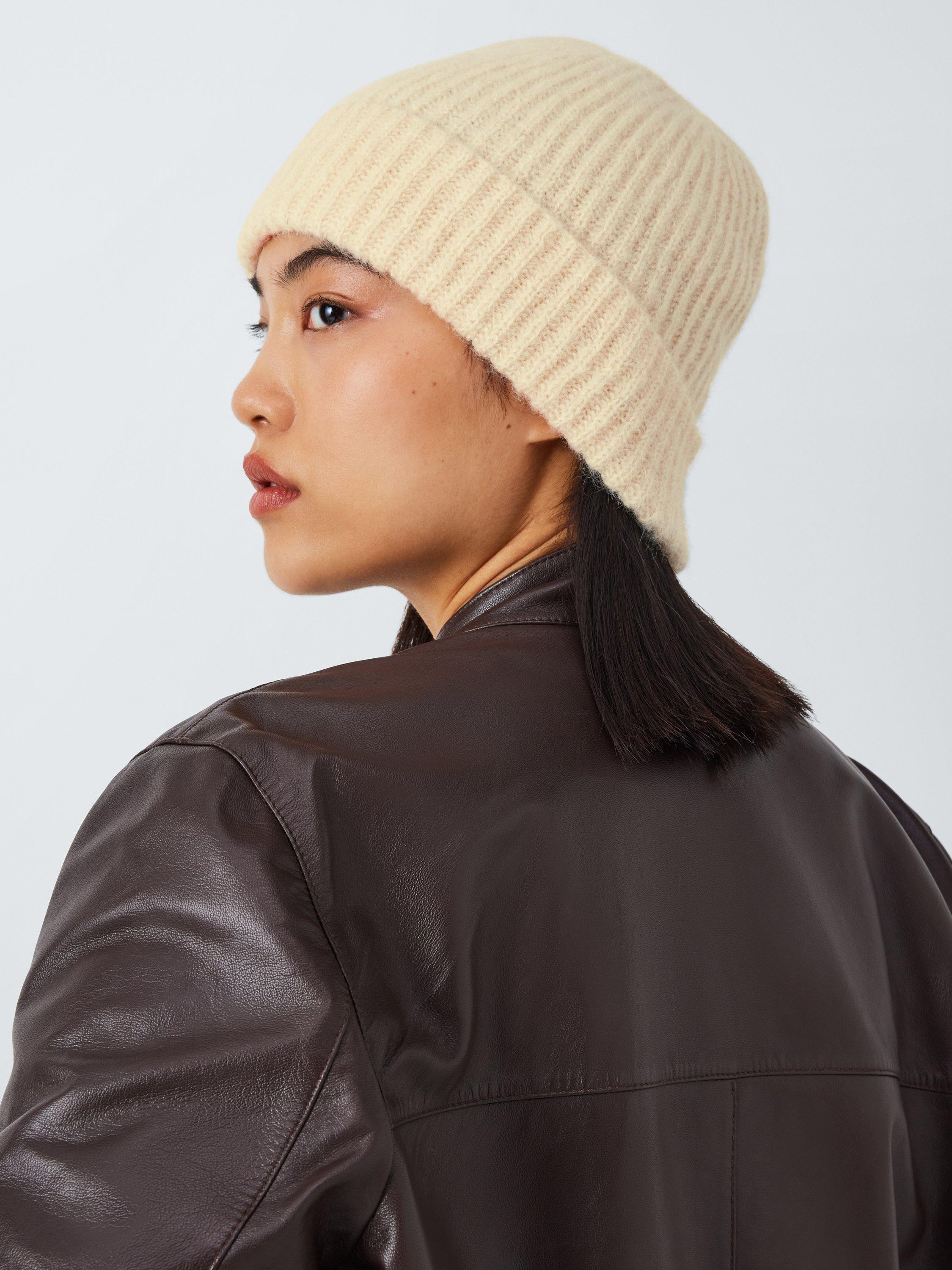 Product image 1 of 4, which shows John Lewis Alpaca Wool Blend Fluffy Rib Knit Beanie Hat, Cream