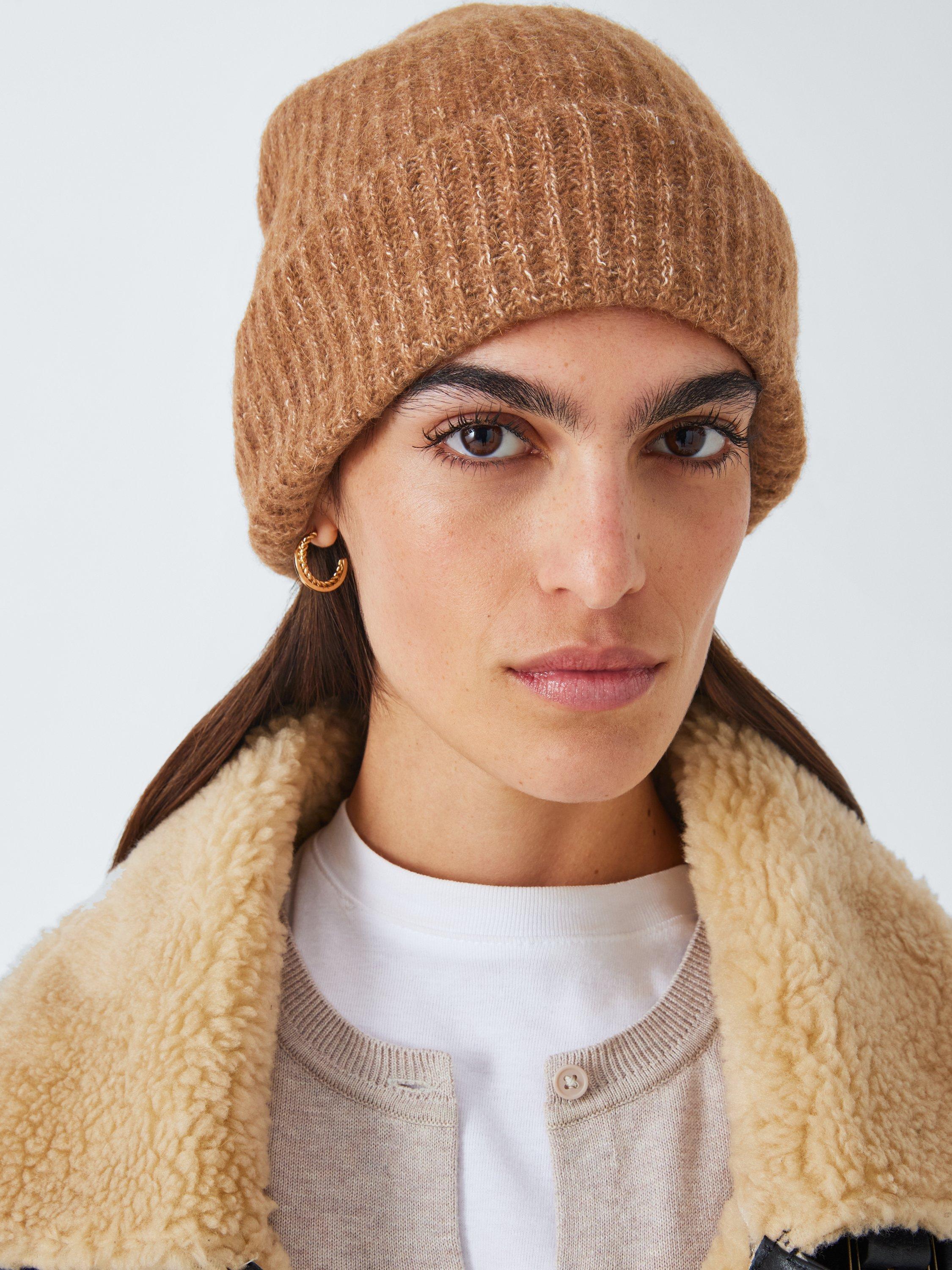 Product image 1 of 4, which shows John Lewis Alpaca Wool Blend Fluffy Rib Knit Beanie Hat, Caramel