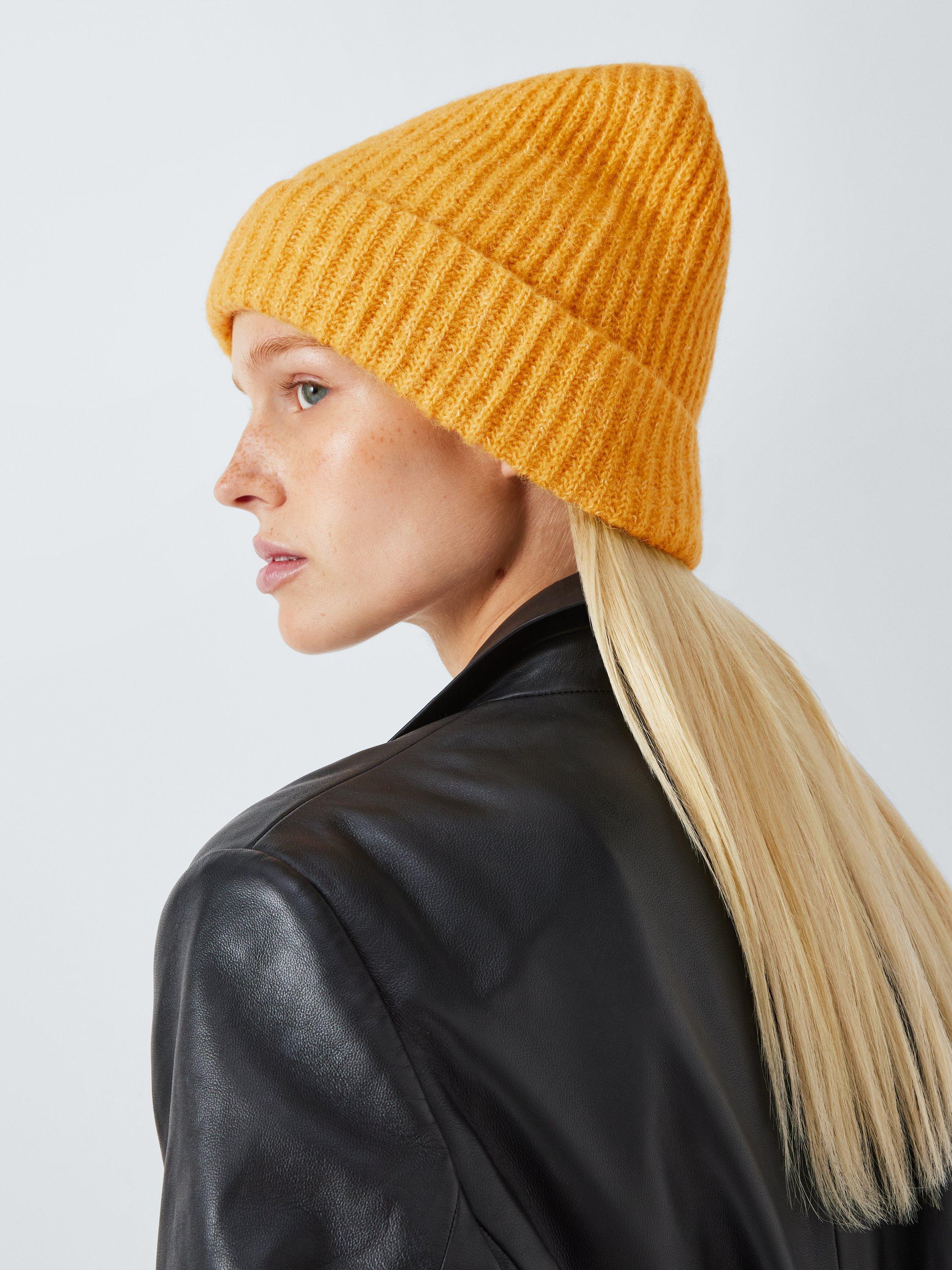 Product image 1 of 4, which shows John Lewis Alpaca Wool Blend Fluffy Rib Knit Beanie Hat, Yellow