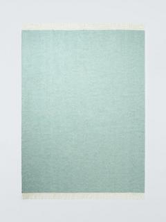 John Lewis Herringbone Shetland Lambswool Throw, Dusty Green