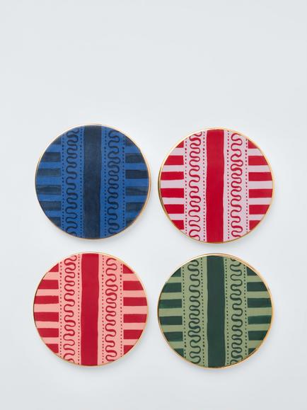 John Lewis Archive Stripe Fine China Coasters, Set of 4, Multi, Multi