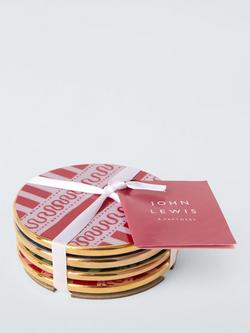 John Lewis Archive Stripe Fine China Coasters, Set of 4, Multi - view 2, Multi