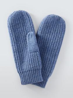 John Lewis Wool Blend Rib Mittens, Blue, Blue