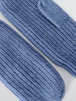 John Lewis Wool Blend Rib Mittens, Blue - view 2, Blue