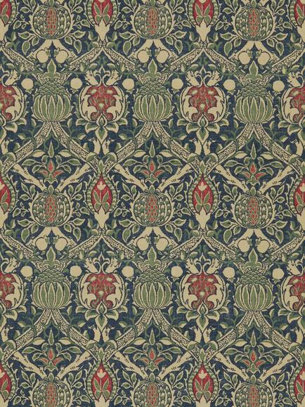 Morris & Co. Granada Furnishing Fabric, Indigo/Red, Indigo/Red