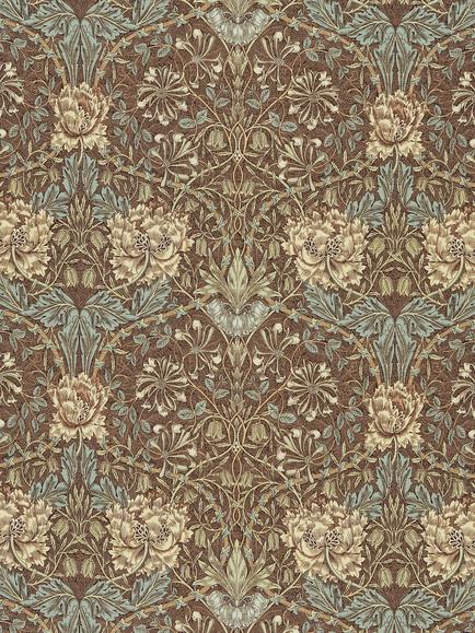 Morris & Co. Honeysuckle & Tulip Furnishing Fabric, Bullrush/Slate