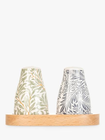 William Morris Print Salt & Pepper Set with Wooden Base, FSC-Certified (Beech Wood), 