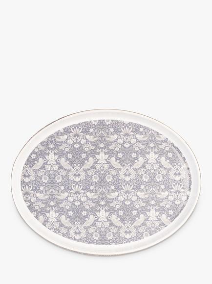 William Morris Strawberry Thief Oval Stoneware Roaster, 40cm, Blue/White, Blue & White