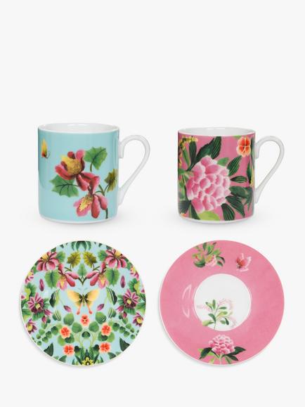 Designers Guild Ikebana Porcelain Cup & Saucer, Set of 2, 90ml, Multi, Multi