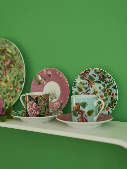 Designers Guild Ikebana Porcelain Cup & Saucer, Set of 2, 90ml, Multi - view 2, Multi
