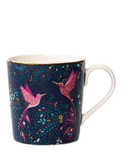 Sara Miller India Hummingbird Paradise 22ct Gold Fine China Mug, 344ml, Navy, Multi
