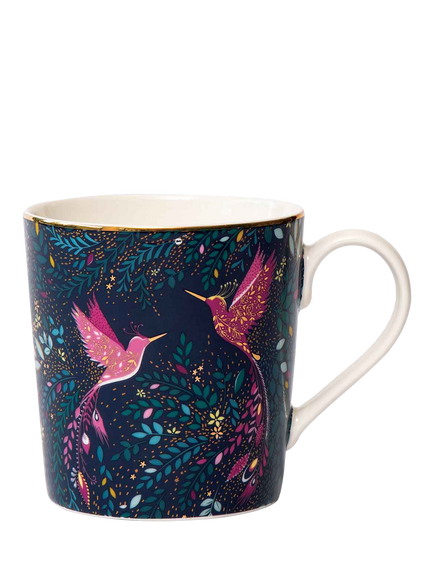 Sara Miller India Hummingbird Paradise 22ct Gold Fine China Mug, 344ml, Navy, Multi