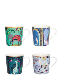 Sara Miller India 22ct Gold Fine China Mugs, Set of 4, 344ml, Multi, 