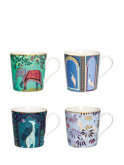 Sara Miller India 22ct Gold Fine China Mugs, Set of 4, 344ml, Multi, 