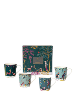 Sara Miller Woodland Tales 22ct Gold Porcelain Mug, Set of 4, 340ml, Multi - view 2, 