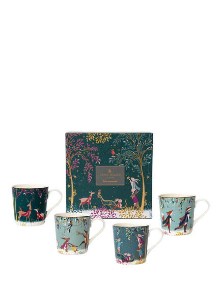 Sara Miller Woodland Tales 22ct Gold Porcelain Mug, Set of 4, 340ml, Multi - view 2, 