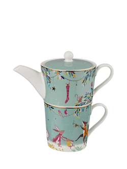 Sara Miller Woodland Tales 22ct Gold Porcelain Teapot & Mug Set, Multi, 