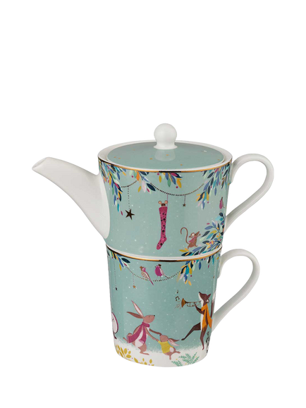 Sara Miller Woodland Tales 22ct Gold Porcelain Teapot & Mug Set, Multi, 