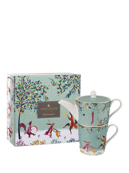 Sara Miller Woodland Tales 22ct Gold Porcelain Teapot & Mug Set, Multi - view 2, 