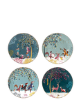 Sara Miller Woodland Tales 22ct Gold Fine China Cake Plate, Set of 4, 20cm, Multi