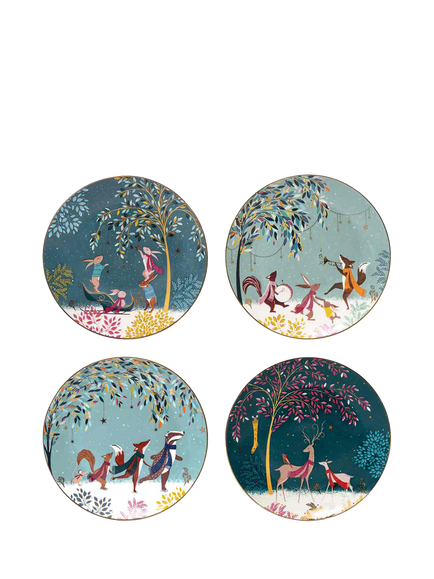 Sara Miller Woodland Tales 22ct Gold Fine China Cake Plate, Set of 4, 20cm, Multi, 