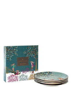 Sara Miller Woodland Tales 22ct Gold Fine China Cake Plate, Set of 4, 20cm, Multi - view 2, 