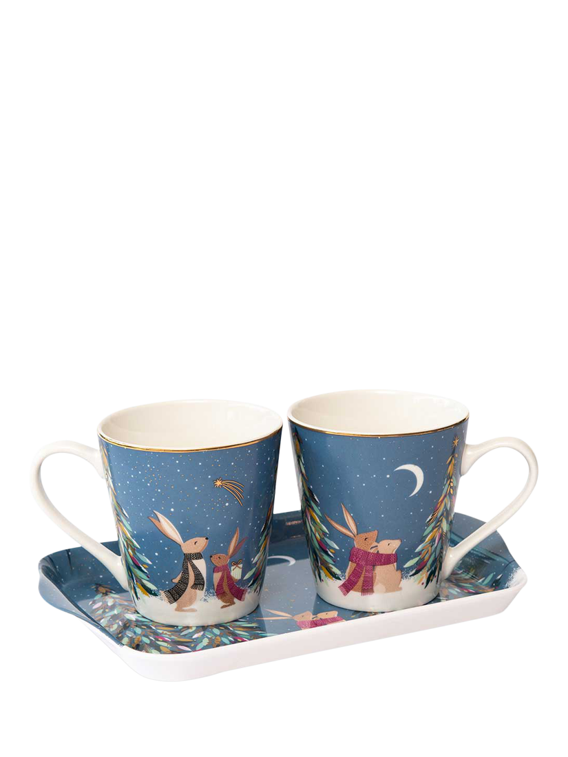 Sara Miller Woodland Tales 22ct Gold Fine China Mugs & Melamine Tray Set, Multi