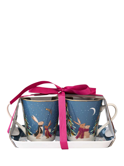 Sara Miller Woodland Tales 22ct Gold Fine China Mugs & Melamine Tray Set, Multi - view 2, 