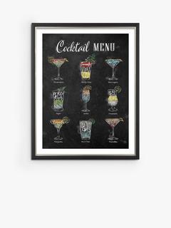 John Lewis Anna Kozlenko 'Cocktail Menu' Framed Print, 38 x 30cm, Black/Multi