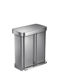 simplehuman Recycling Pedal Bin with Liner Pocket, Brushed Stainless Steel, 58L