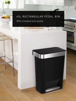 Simplehuman Rectangular Pedal Bin with Liner Pocket, 45L - view 2, Black