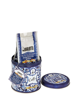 Bialetti Dolce & Gabbana Mediterranean Blue Perfetto Moka Autentico Ground Coffee Tin, 200g, Blue