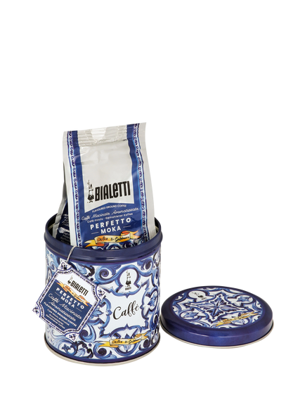 Bialetti Dolce & Gabbana Mediterranean Blue Perfetto Moka Autentico Ground Coffee Tin, 200g, Blue