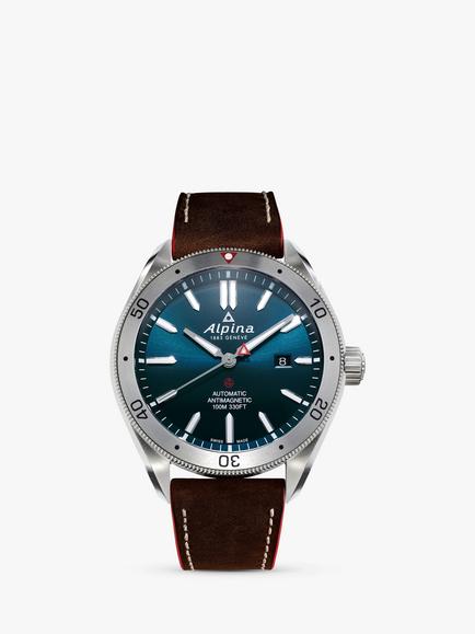 Alpina AL-525NS5AQ6 Men's Alpiner Automatic Date Leather Strap Watch, Brown/Blue, Brown/Blue