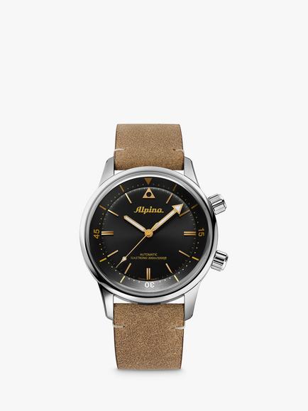 Alpina AL-520BY4H6 Men's Seastrong Diver 300 Heritage Automatic Leather Strap Watch, Brown/Black, Brown/Black