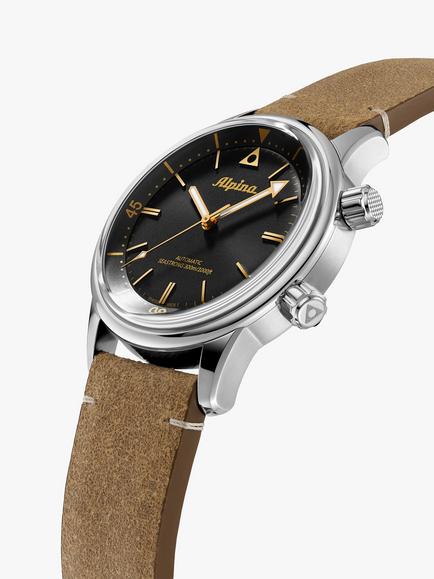 Alpina AL-520BY4H6 Men's Seastrong Diver 300 Heritage Automatic Leather Strap Watch, Brown/Black - view 2, Brown/Black